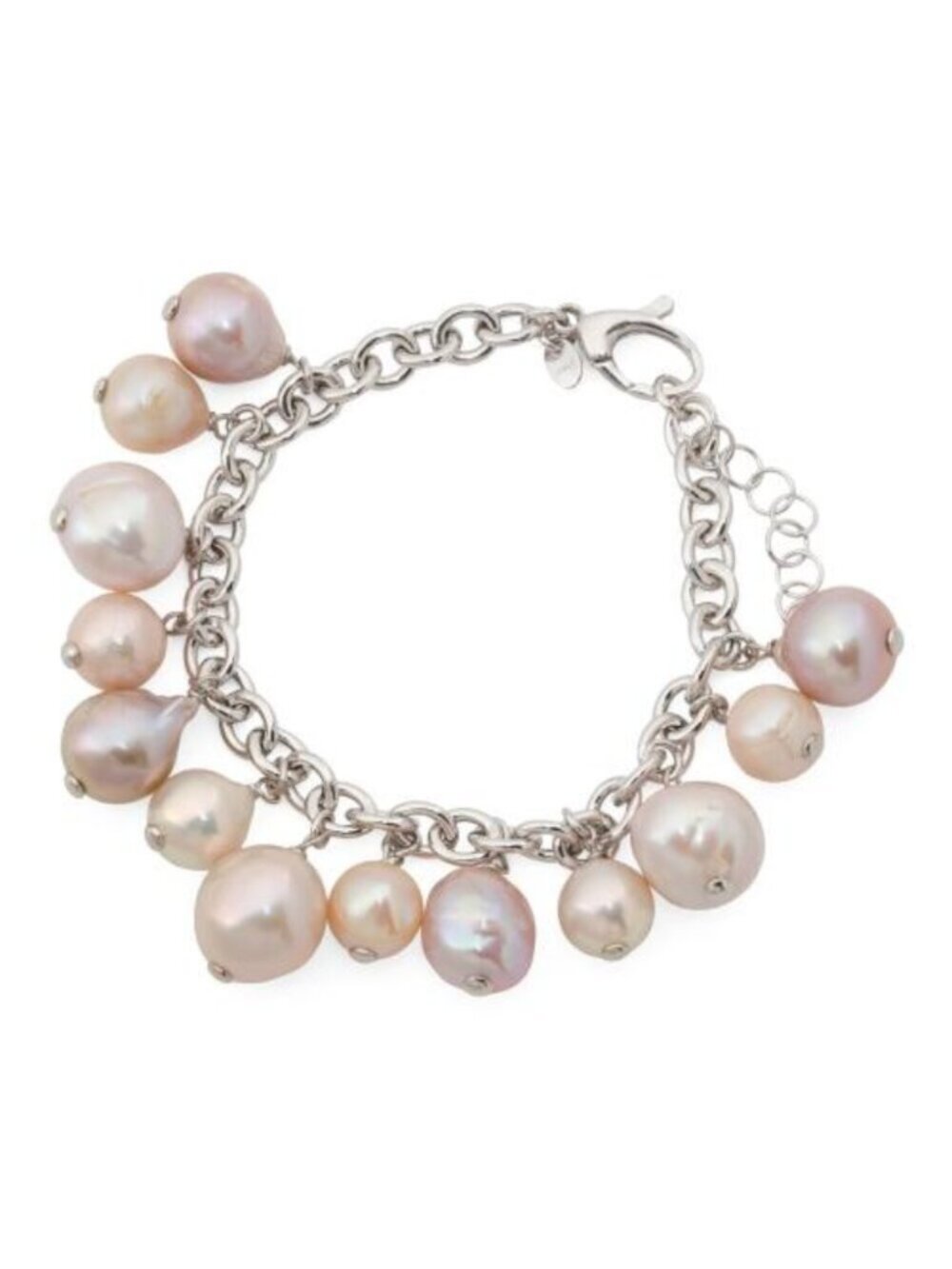 MILOR SILVER Made In Italy Sterling Silver Rolo Link Pearl Bracelet